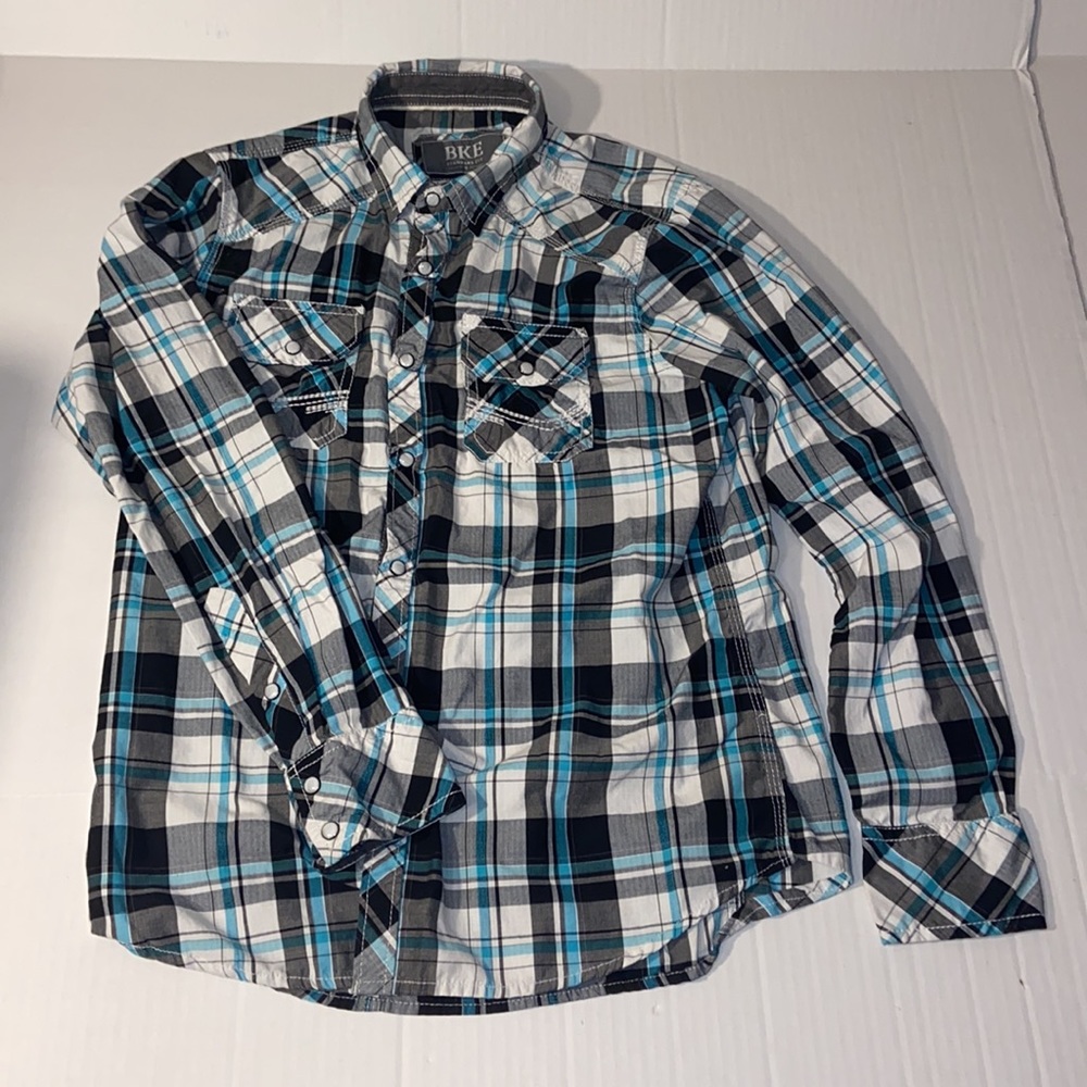 BKE Men’s Standard Fit Size Small Plaid Long Sleeve Pearl Snap Western Shirt